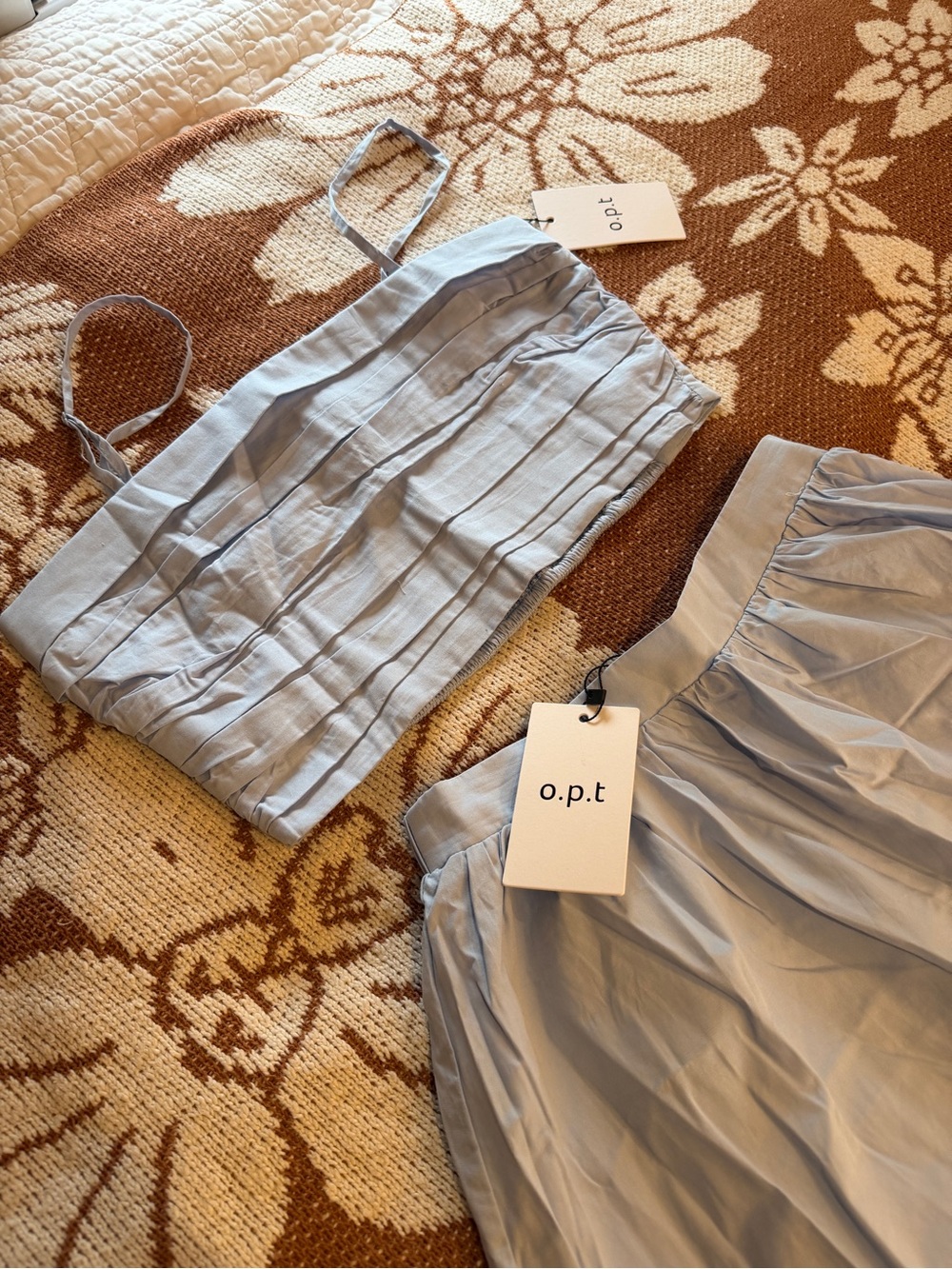 Anthropologie✨Light Blue 2-Pc Ruched Crop Top & Tiered Midi Dress✨ 100% Cotton✨ - Picture 7 of 11